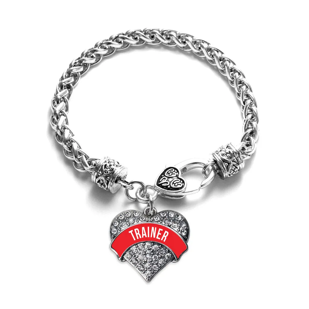 Silver Red Trainer Pave Heart Charm Braided Bracelet