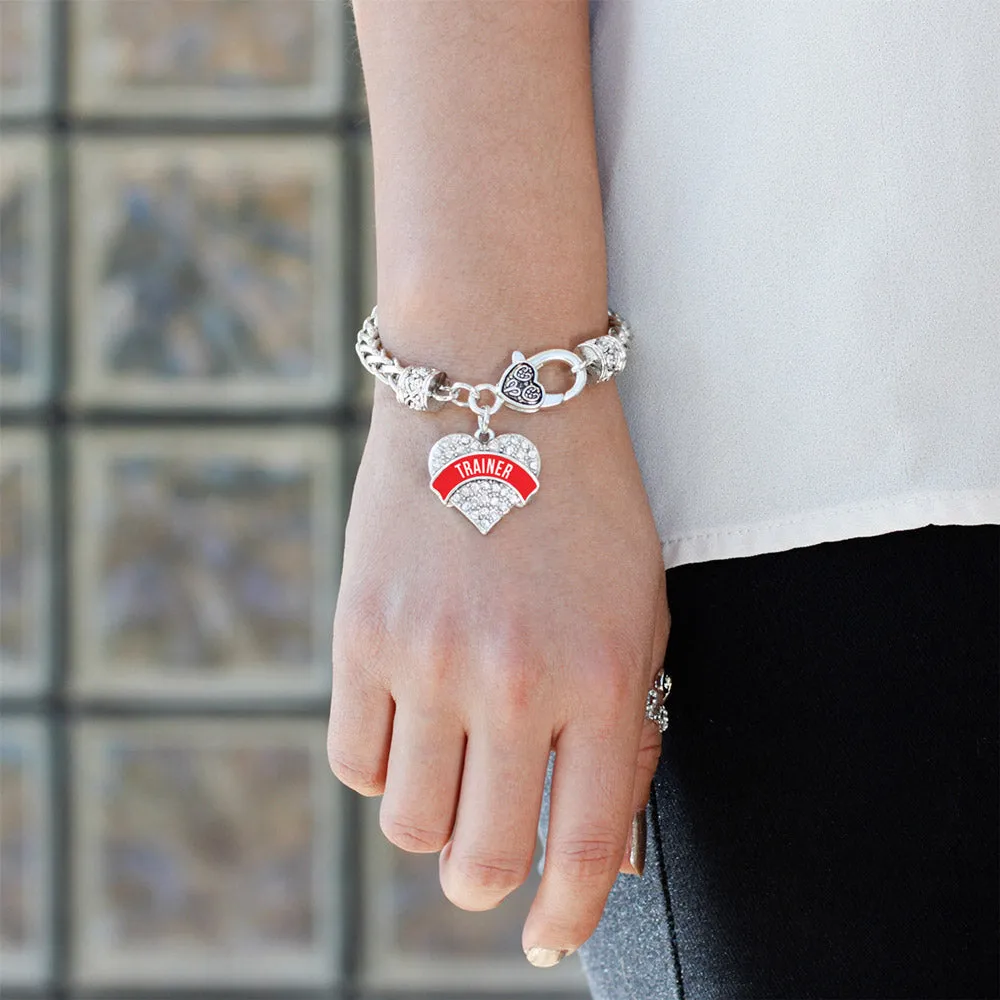 Silver Red Trainer Pave Heart Charm Braided Bracelet