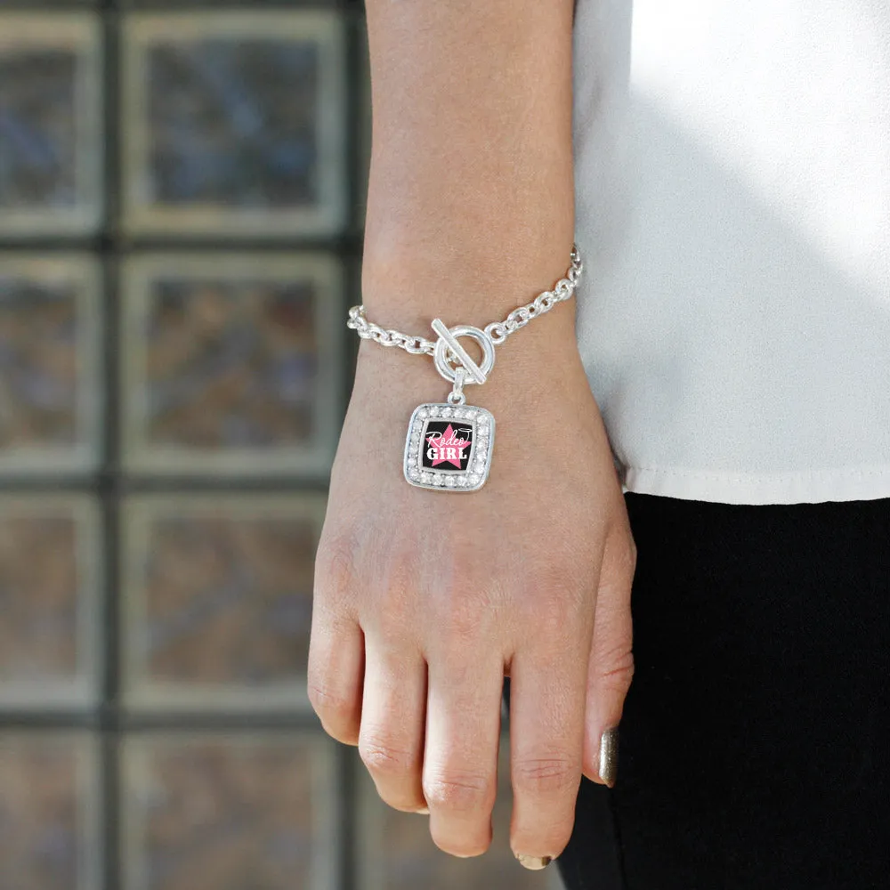 Silver Rodeo Girl Square Charm Toggle Bracelet