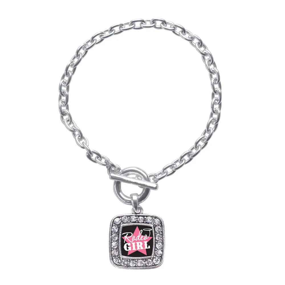 Silver Rodeo Girl Square Charm Toggle Bracelet