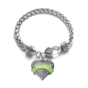 Silver Sage Green Madre Pave Heart Charm Braided Bracelet