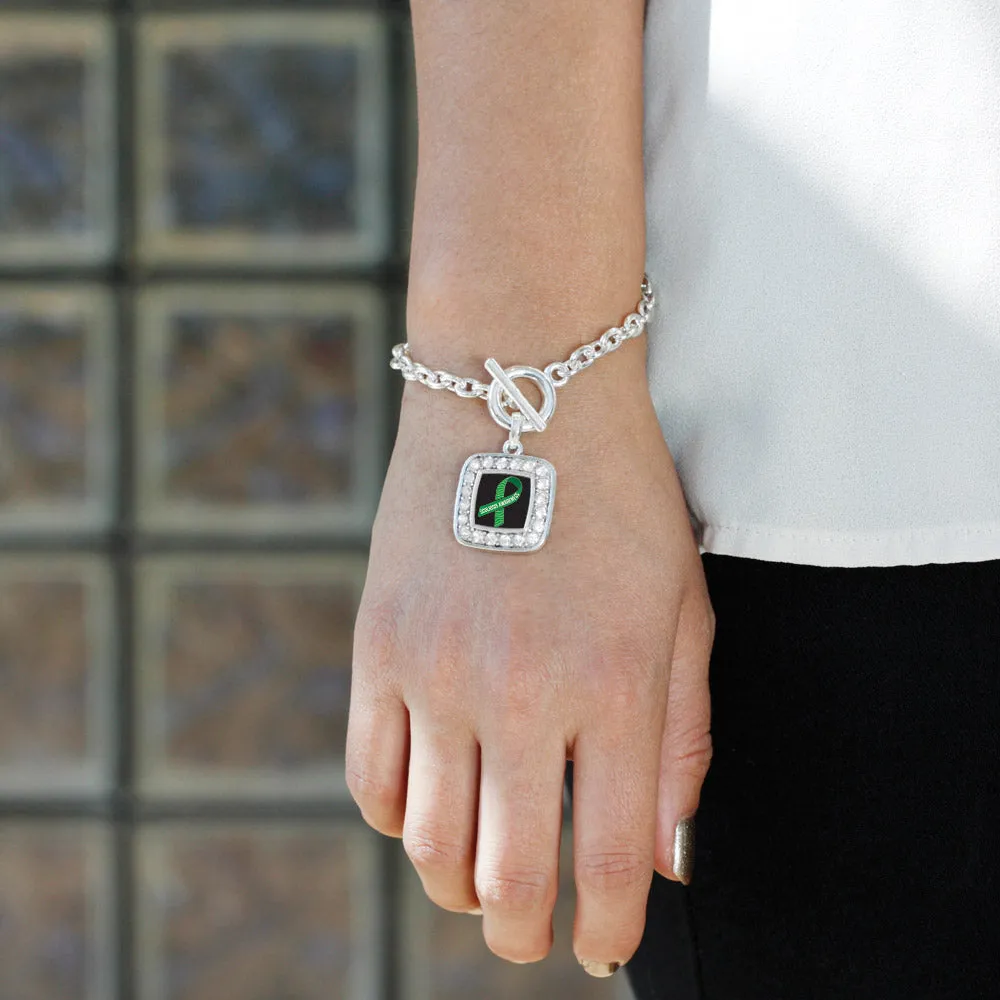 Silver Scoliosis Awareness Square Charm Toggle Bracelet