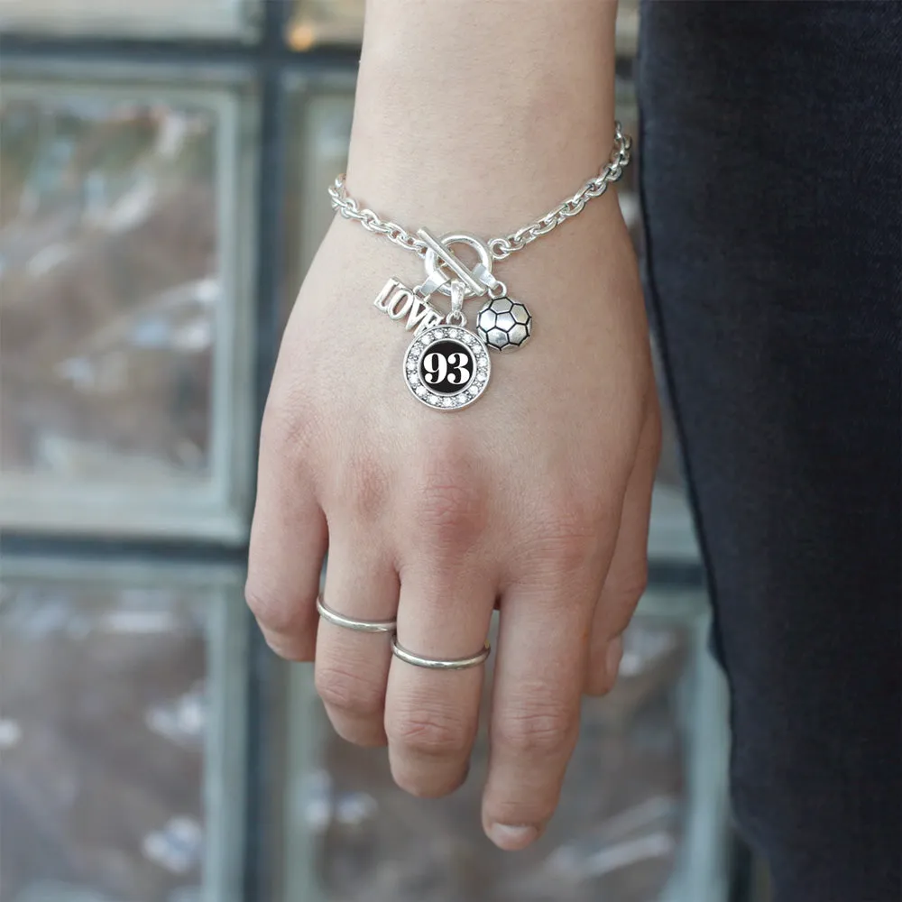 Silver Soccer - Sports Number 93 Circle Charm Toggle Bracelet