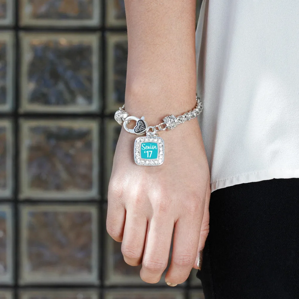 Silver Teal Senior '17 Square Charm Braided Bracelet