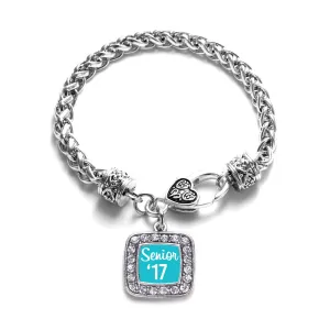 Silver Teal Senior '17 Square Charm Braided Bracelet