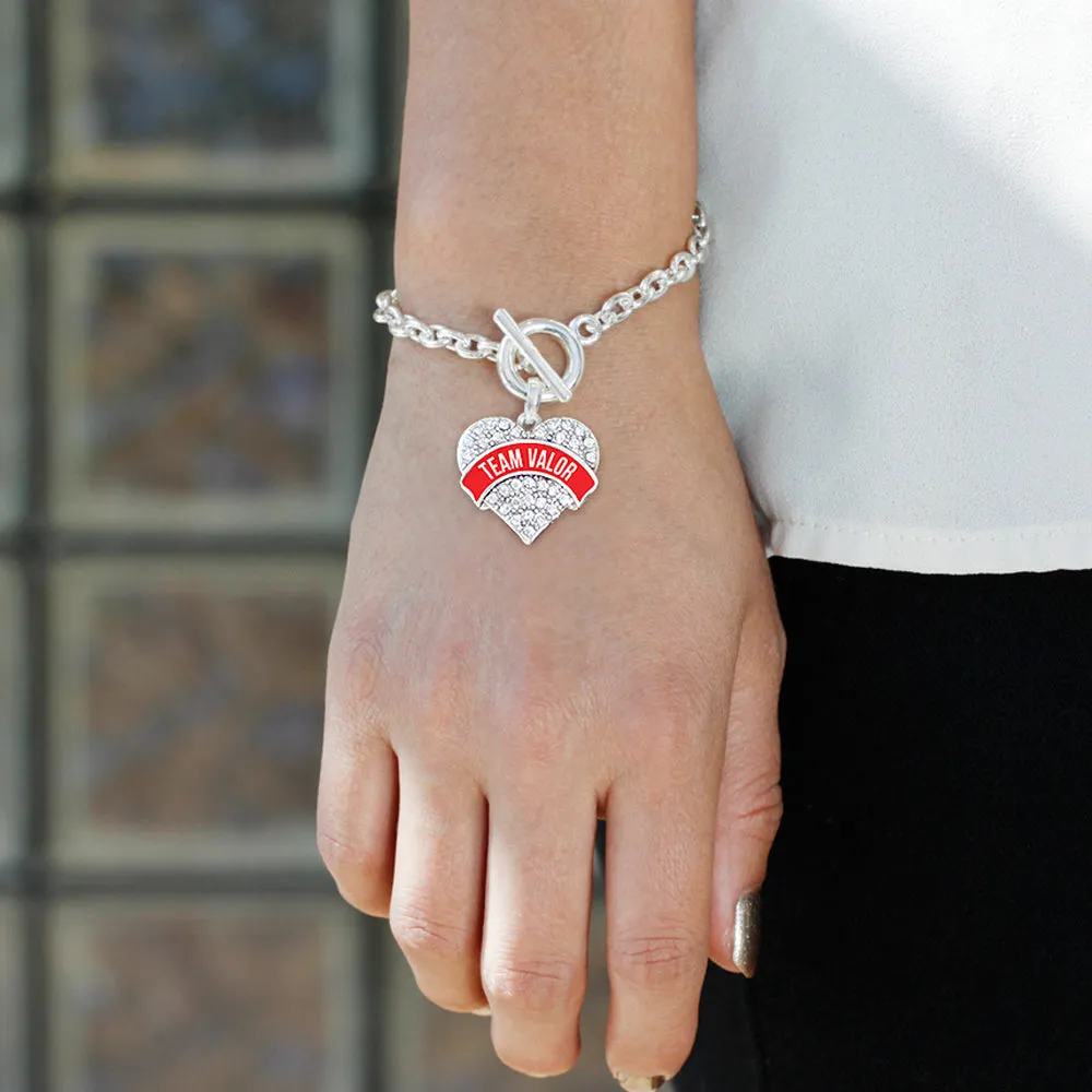 Silver Team Valor Pave Heart Charm Toggle Bracelet