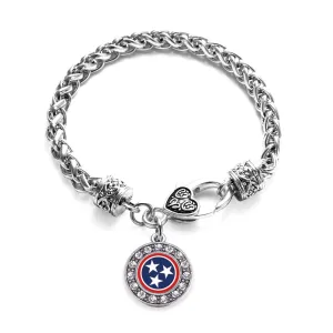 Silver Tennessee Flag Circle Charm Braided Bracelet