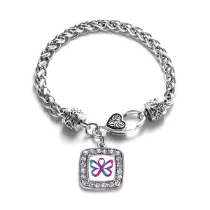 Silver Thyroid Butterfly Square Charm Braided Bracelet