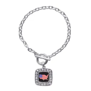 Silver USA Square Charm Toggle Bracelet