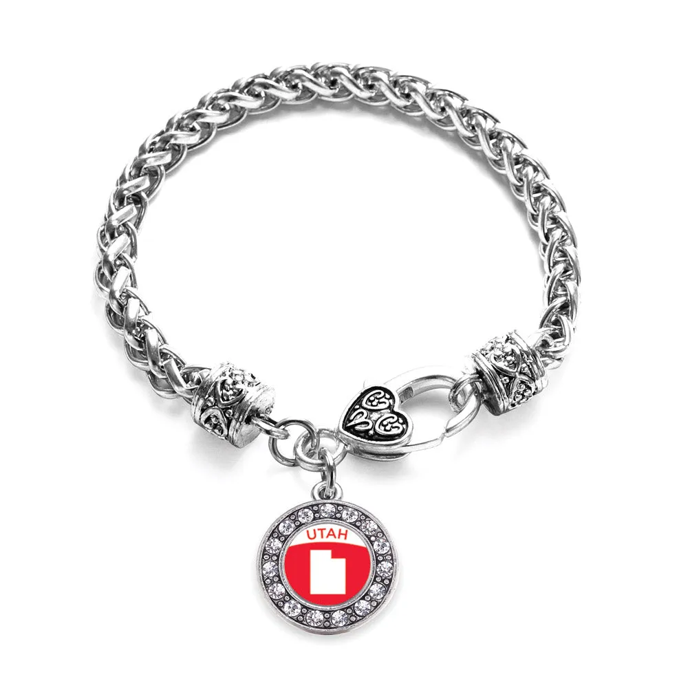 Silver Utah Outline Circle Charm Braided Bracelet