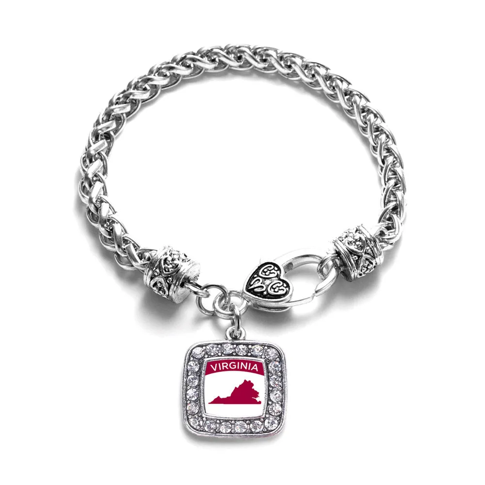 Silver Virginia Outline Square Charm Braided Bracelet