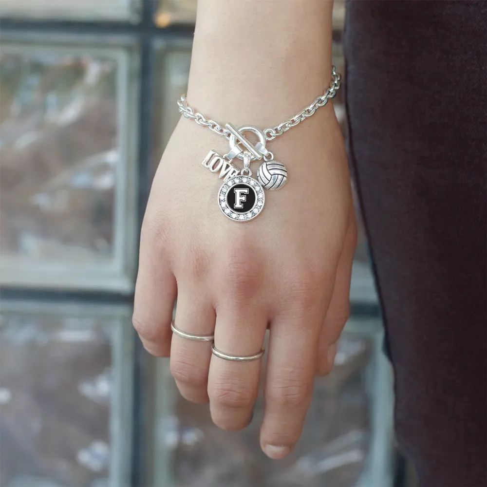 Silver Volleyball - Sports Initial F Circle Charm Toggle Bracelet