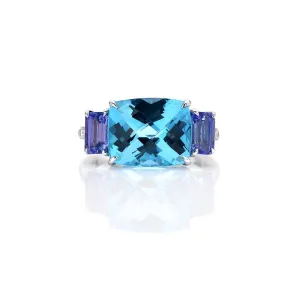 Swiss Blue Topaz and Tanzanite Ring