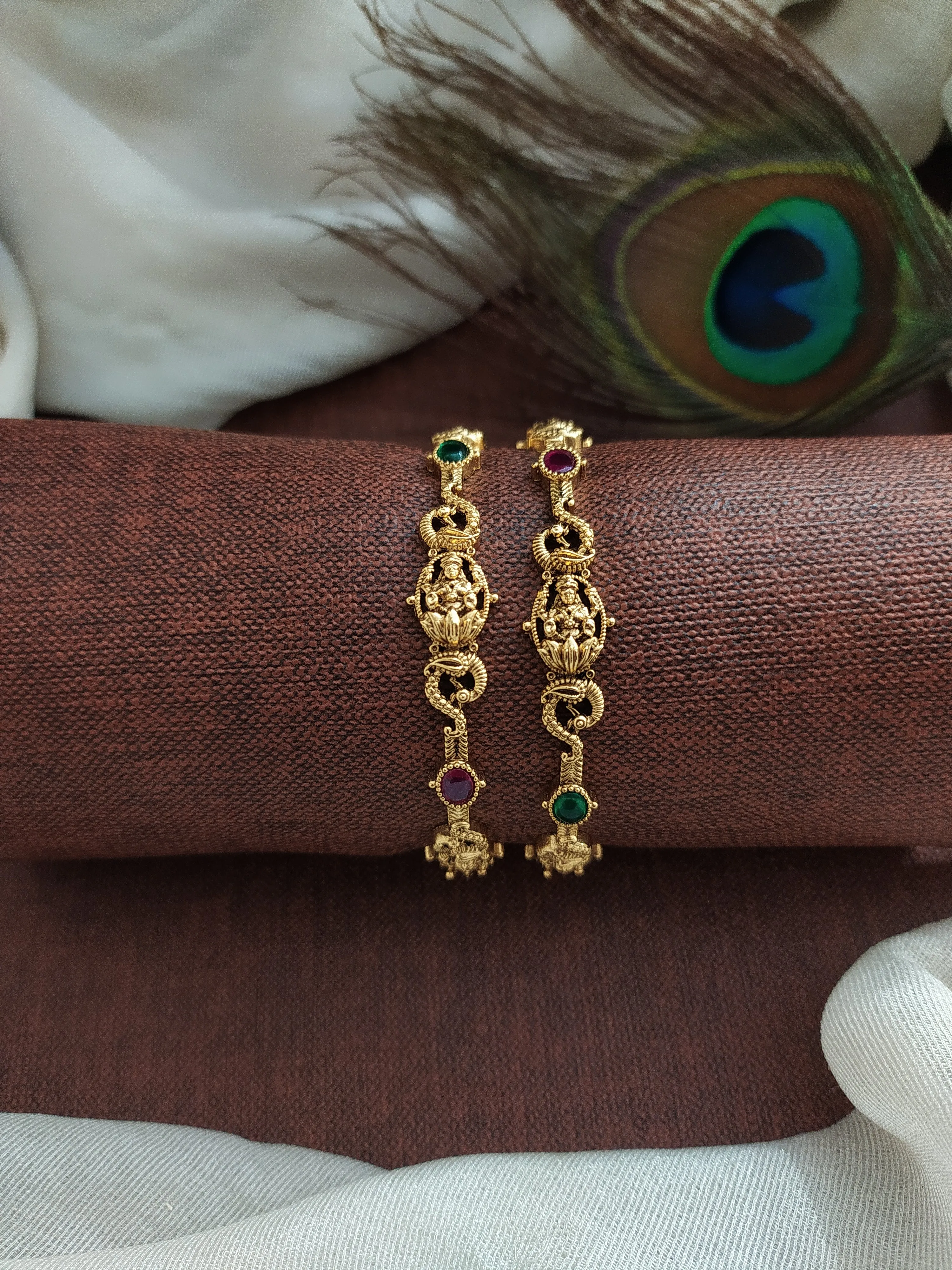 Unveiling History: Exquisite Navratan Bangles with Red & Green Accents