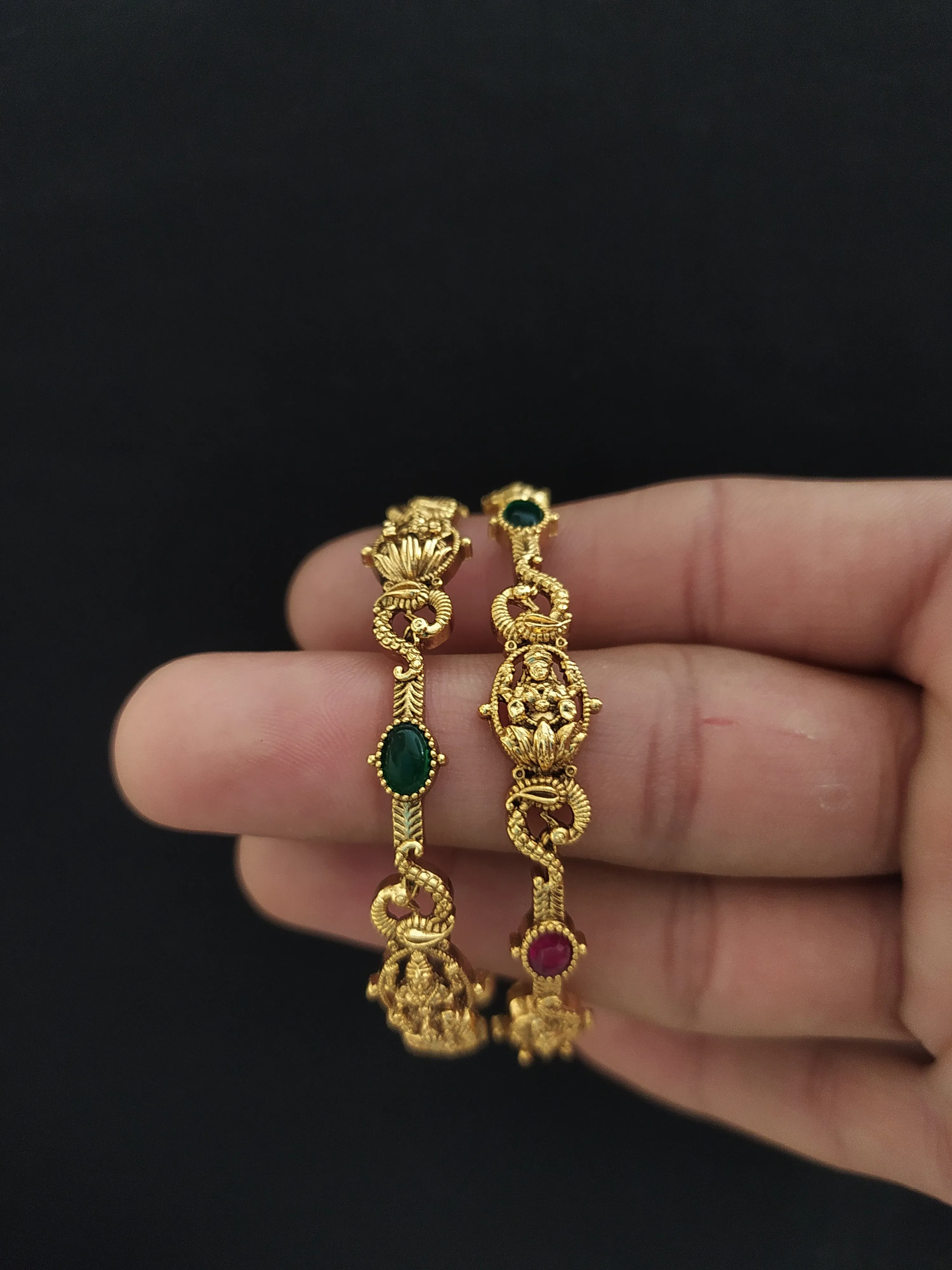 Unveiling History: Exquisite Navratan Bangles with Red & Green Accents