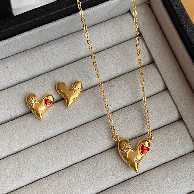 VAIGE Elegant Gold Heart Zircon Earring and Necklace Set