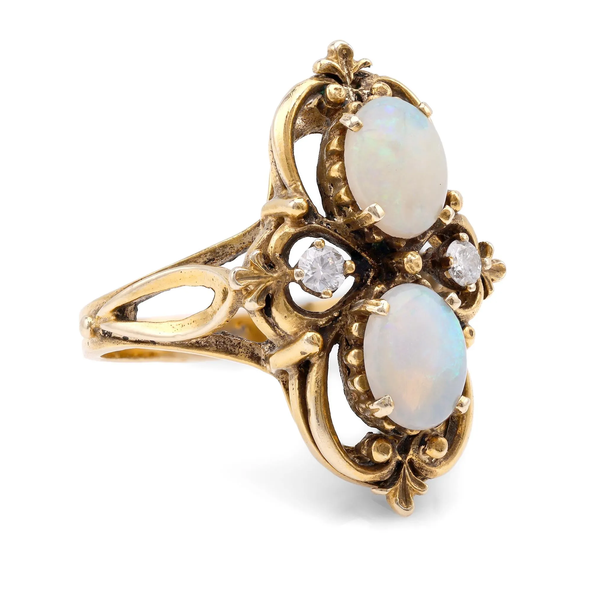 Victorian Opal Diamond 14K Yellow Gold Cocktail Ring