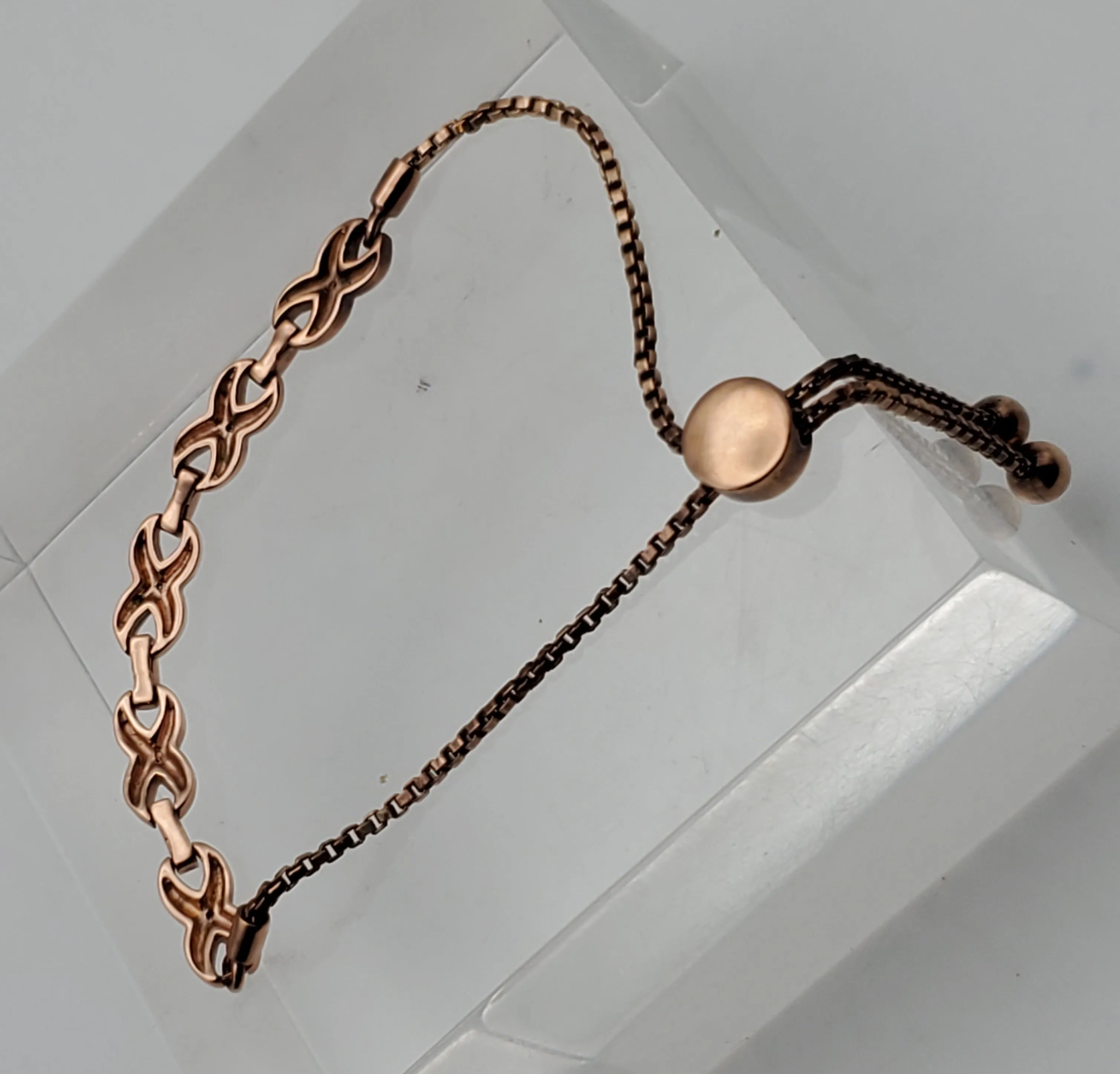 Vintage Brass Copper Tone Diamond Studded Lariat Bracelet