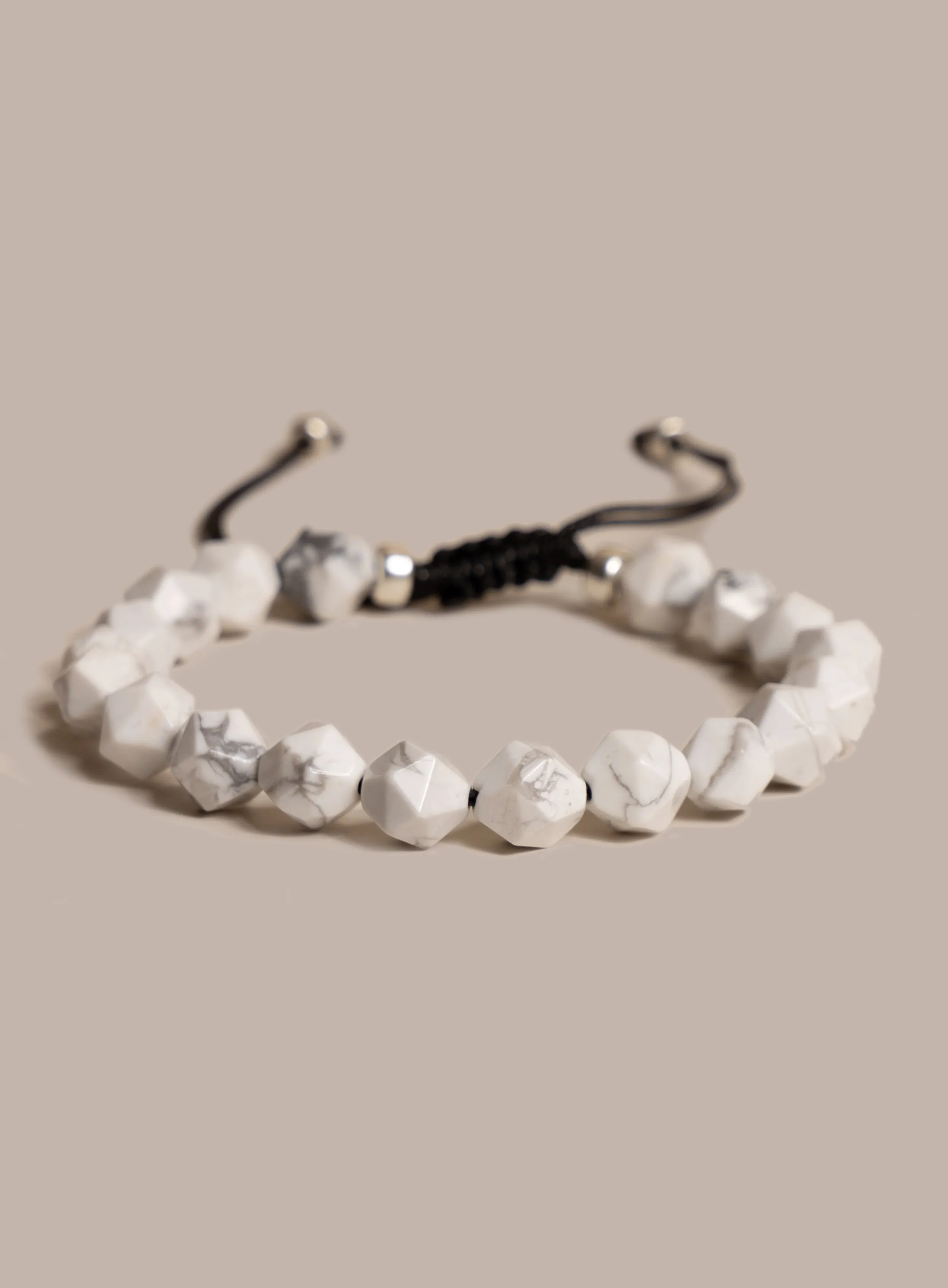 White Howlite and Sterling Silver Bead Bracelet for Men