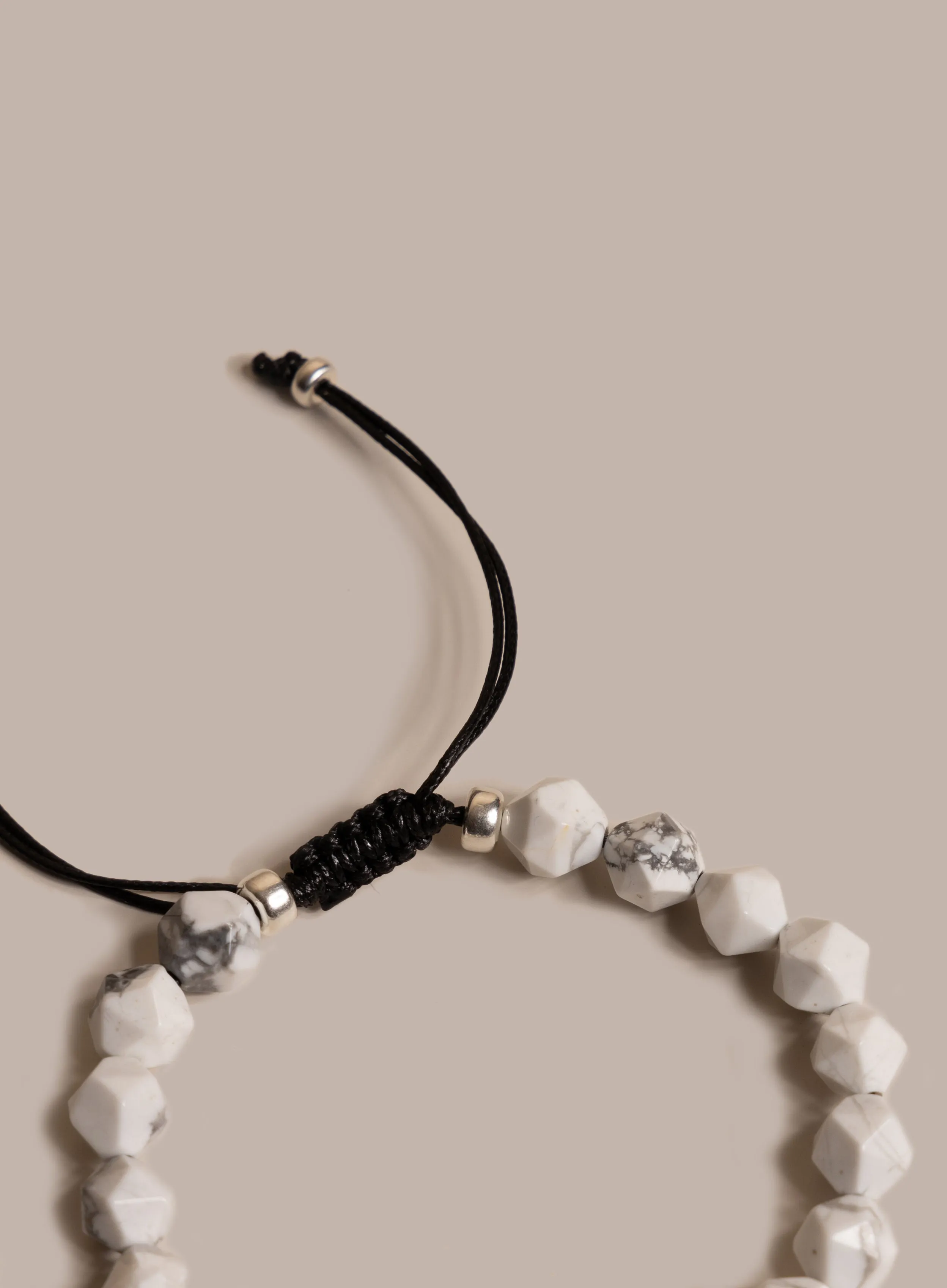 White Howlite and Sterling Silver Bead Bracelet for Men