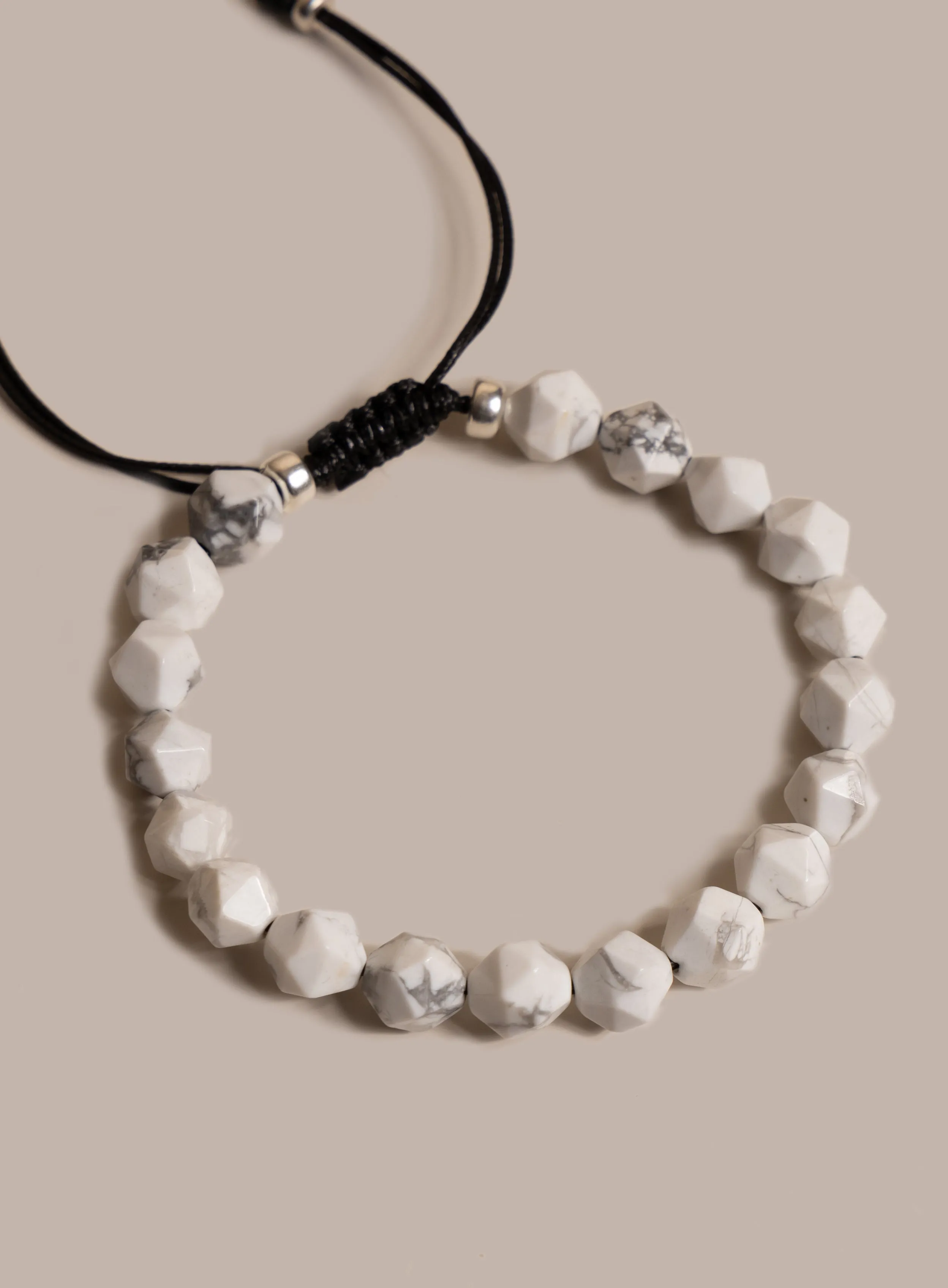 White Howlite and Sterling Silver Bead Bracelet for Men