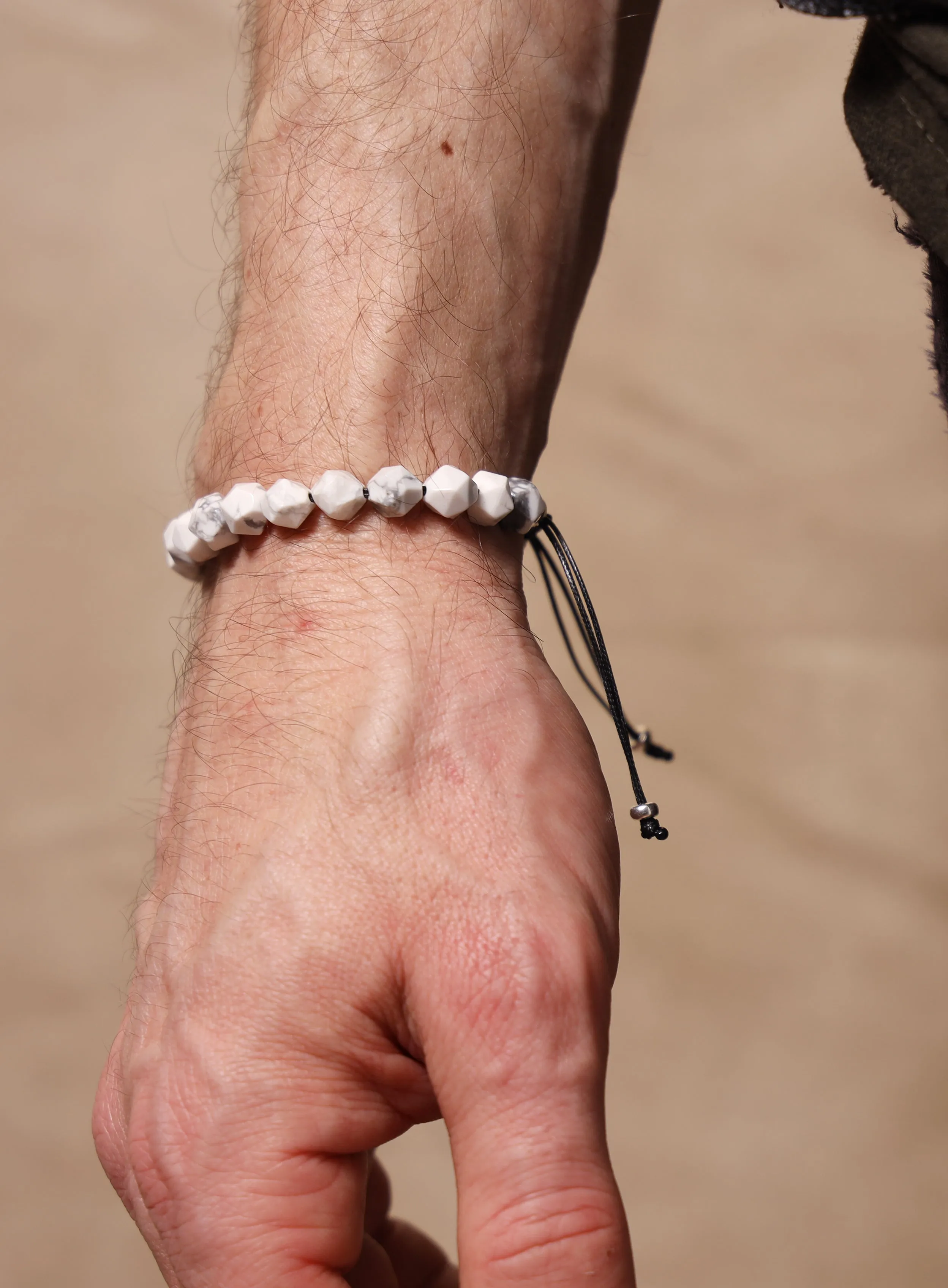 White Howlite and Sterling Silver Bead Bracelet for Men