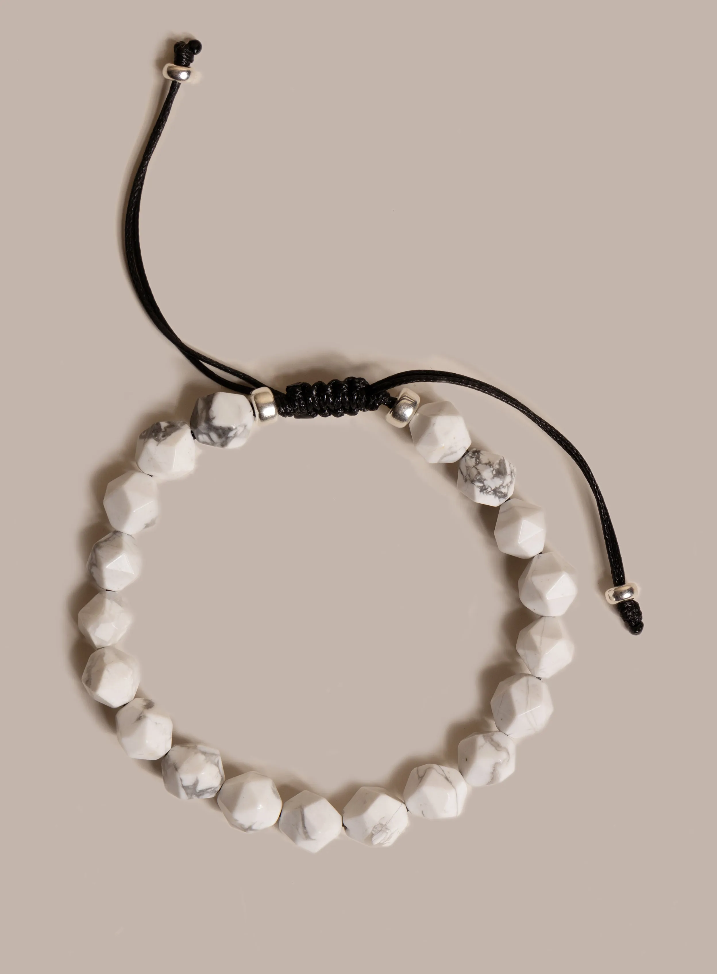 White Howlite and Sterling Silver Bead Bracelet for Men