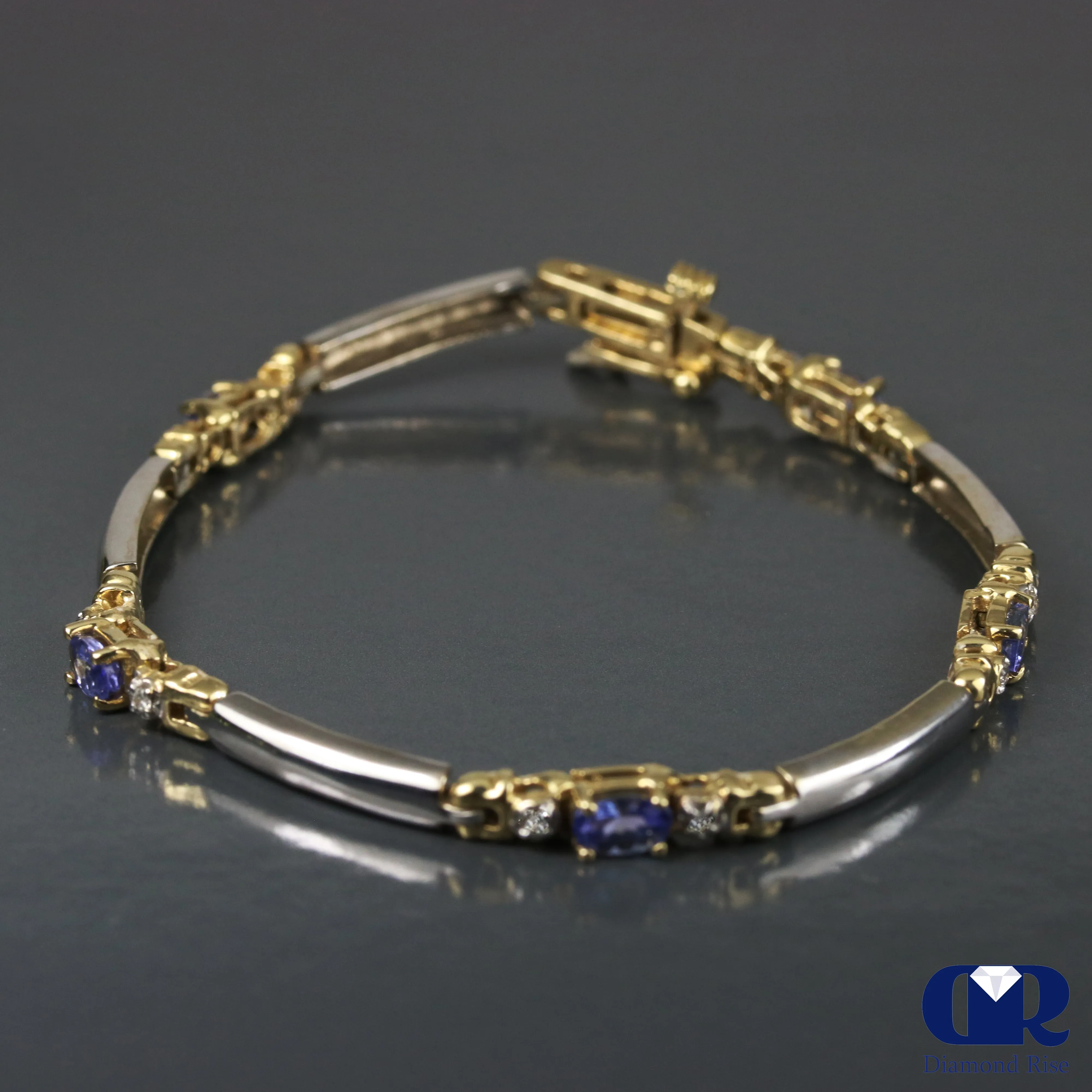 Women's Tanzanite & Diamond Tennis Bracelet In 14K Yellow & White Gold