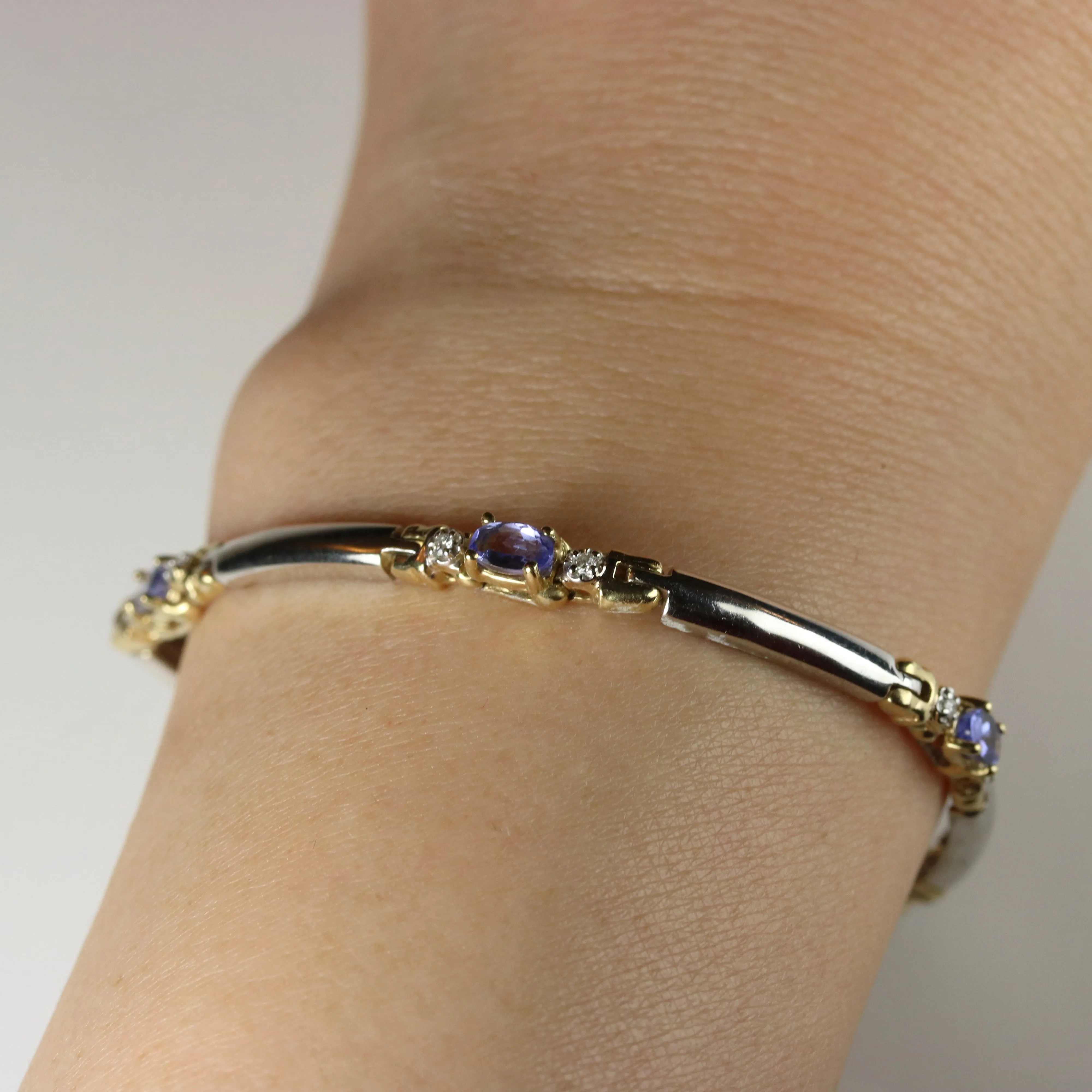 Women's Tanzanite & Diamond Tennis Bracelet In 14K Yellow & White Gold