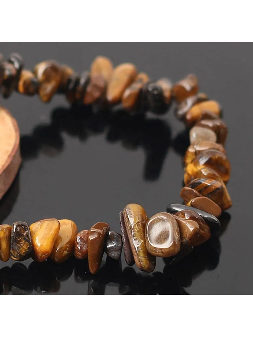 Yellow Tiger Eye Natural Gemstone Bracelet Stretch Chip Beads Nuggets Bracelets