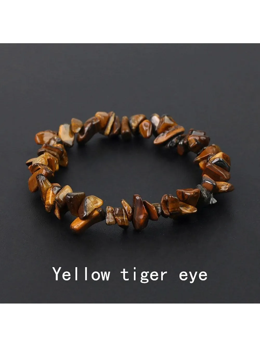 Yellow Tiger Eye Natural Gemstone Bracelet Stretch Chip Beads Nuggets Bracelets